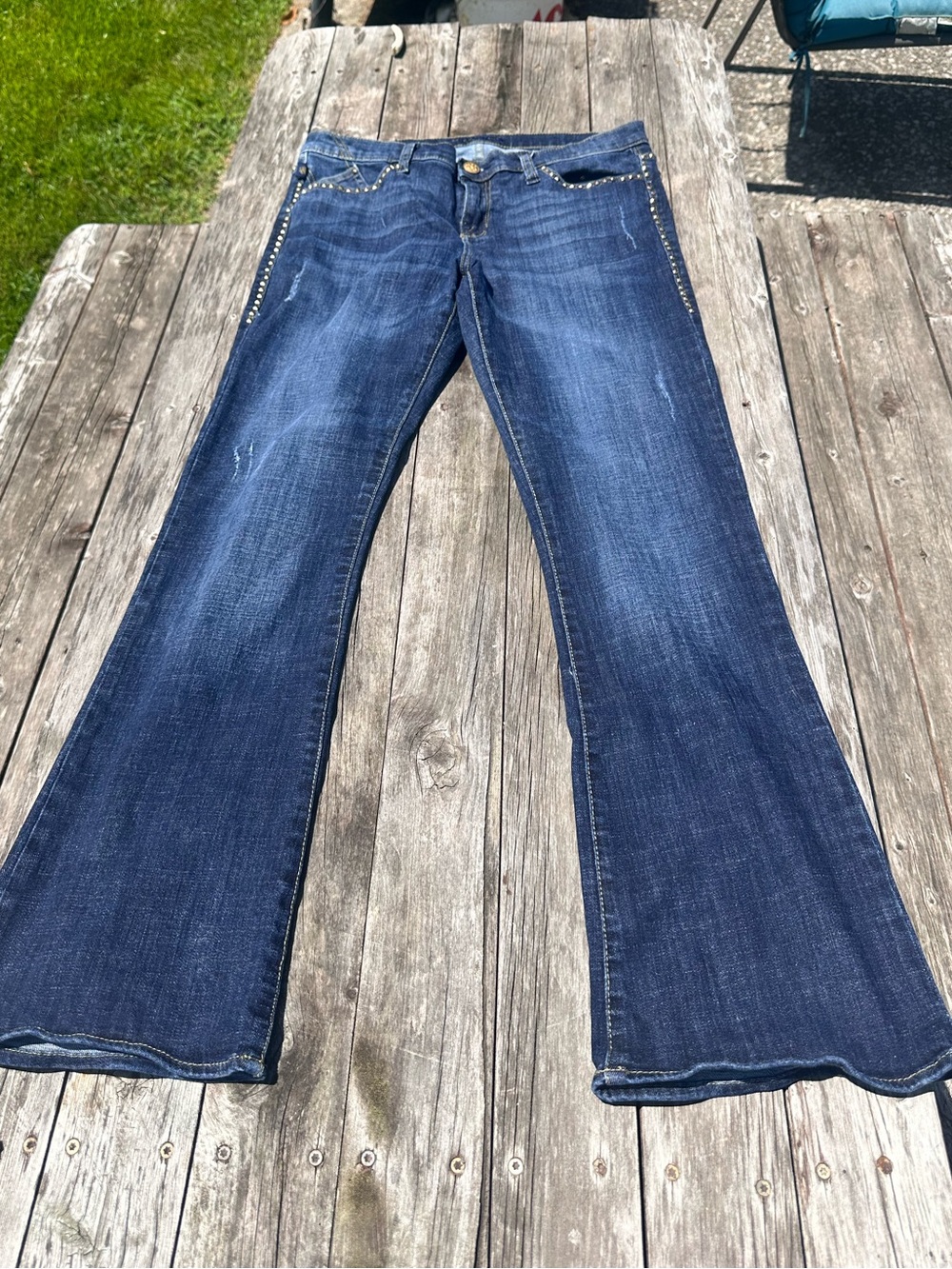Rock & Republic Kasandra Dark Blue Flare Jeans with Stud Trim Size 14 - Picture 2 of 12
